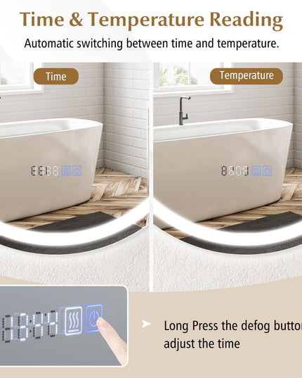 LED Bathroom Mirror - Lighted Vanity Mirror Wall Mounted, Front and Backlight, 3 Lighting Colors