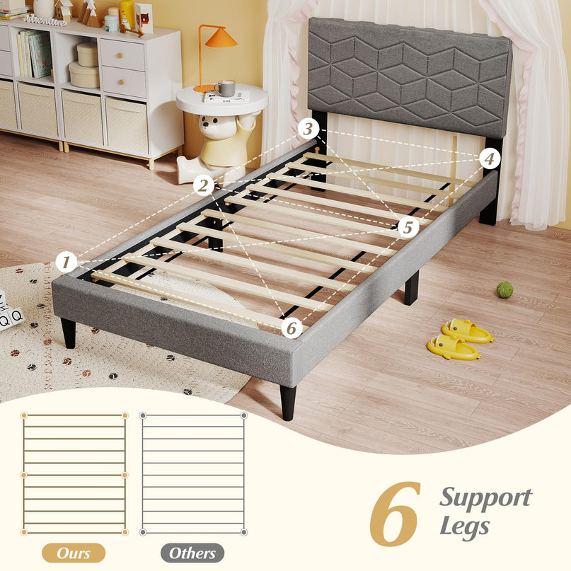 Giantex Modern Platform Bed with Linen Fabric Geometric Headboard | No Box Spring Needed