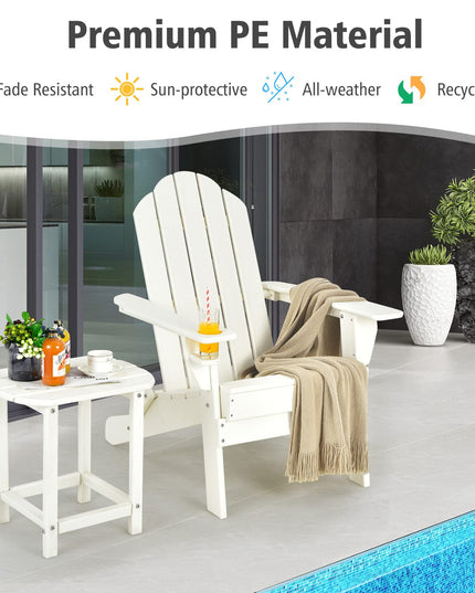 Folding Adirondack Chair with Side Table, Outdoor Adirondack Chair w/Cup Holder