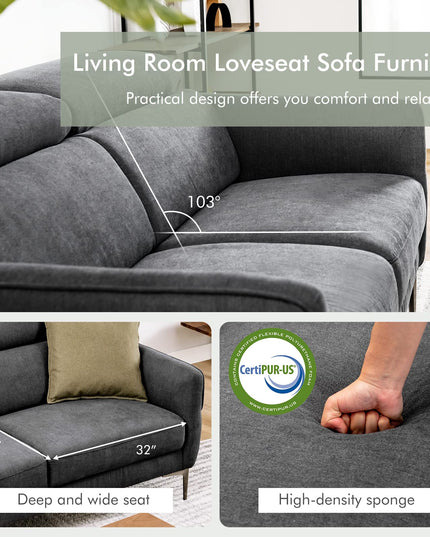 Giantex Couch, Upholstered Loveseat with Lift-up Headrest and Metal Legs