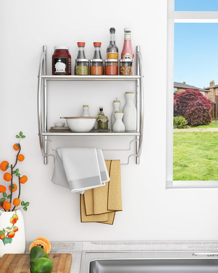 Giantex Bathroom Shelf with Towel Rack - 2 Tier Rustproof Over The Toilet Storage Shelf