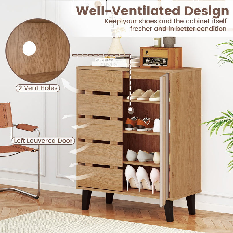 Giantex 4-Tier Farmhouse Shoe Rack Cabinet with Adjustable Shelves & Vent Holes