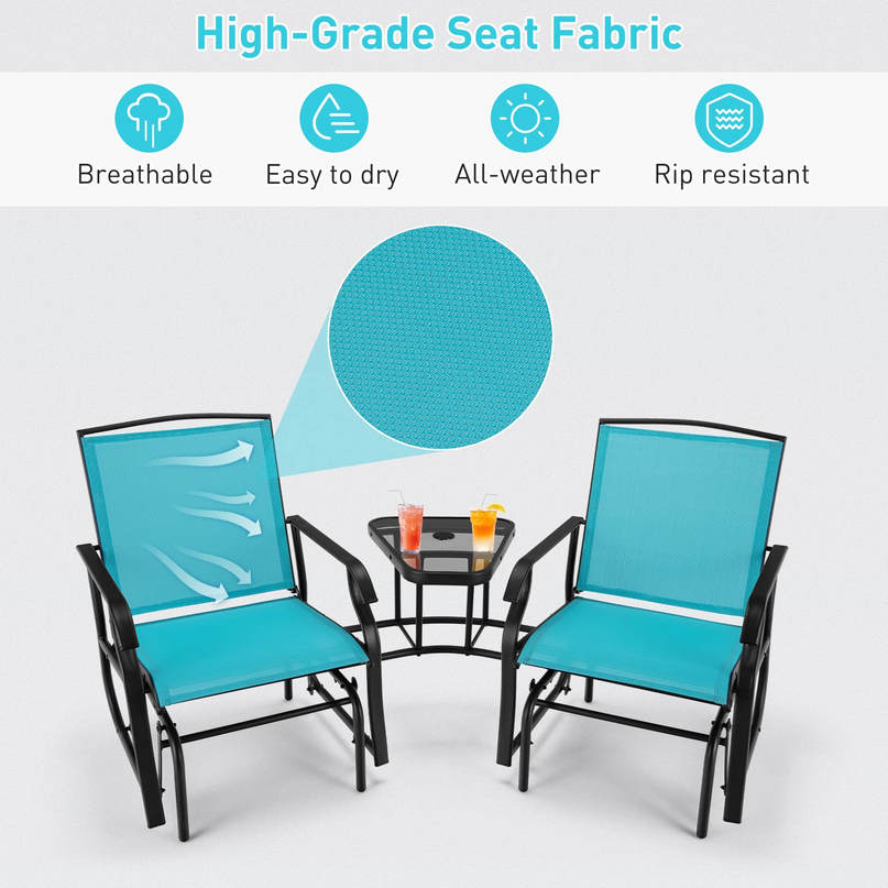 Chaises planeur d'extérieur Giantex avec table et trou pour parasol