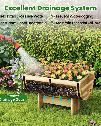Giantex Half Barrel Acacia Wood Planter Box for Flower Vegetable Fruit