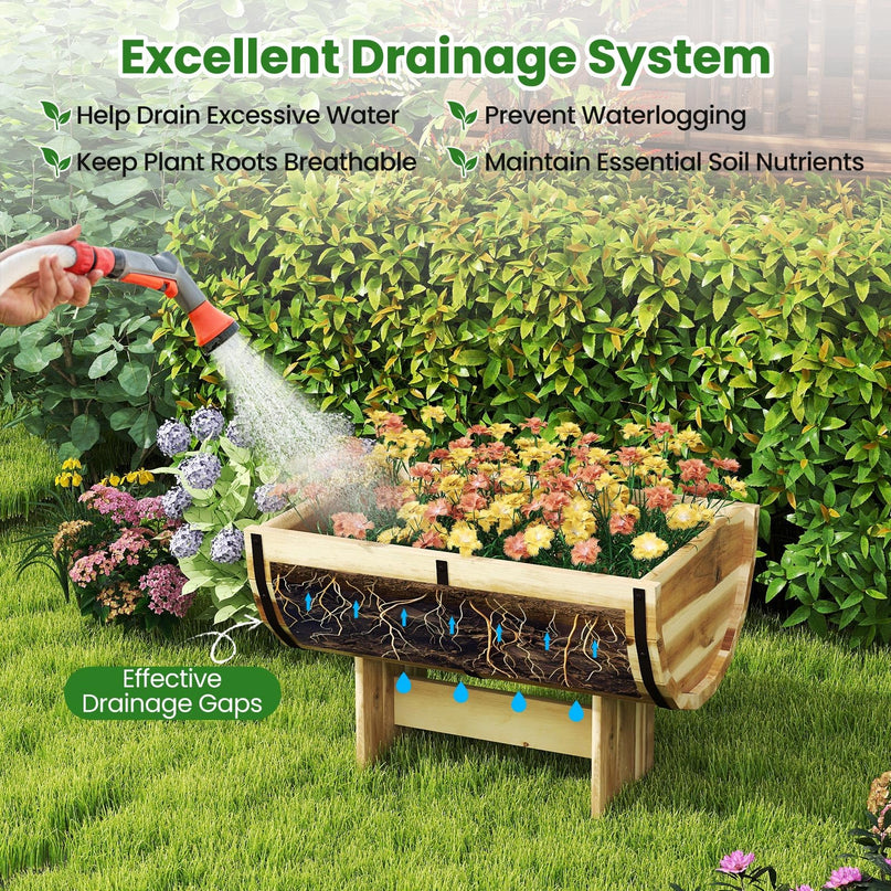 Giantex Half Barrel Acacia Wood Planter Box for Flower Vegetable Fruit