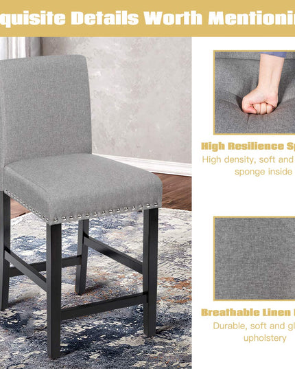 Giantex Upholstered Counter Height Bar Stools w/ Rubber Wood Legs, Breathable Linen Fabric