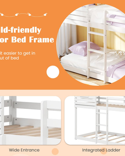 Giantex White Wood Bunk Bed Twin Over Twin with Ladder and Guardrail