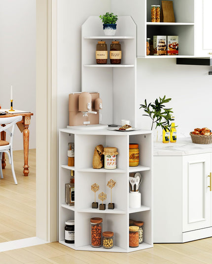 Giantex 6-Tier Corner Shelf with Charging Station, 63" Tall Corner Bookshelf with 2 USB Ports & 2 Outlets