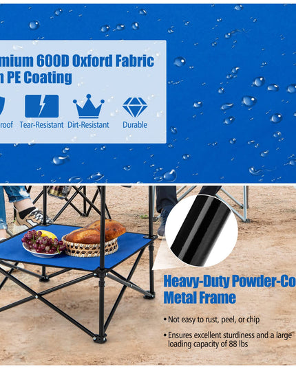 Giantex Folding Camping Table, 2-Tier Portable Picnic Table w/Carrying Bag, 4 Cup Holders