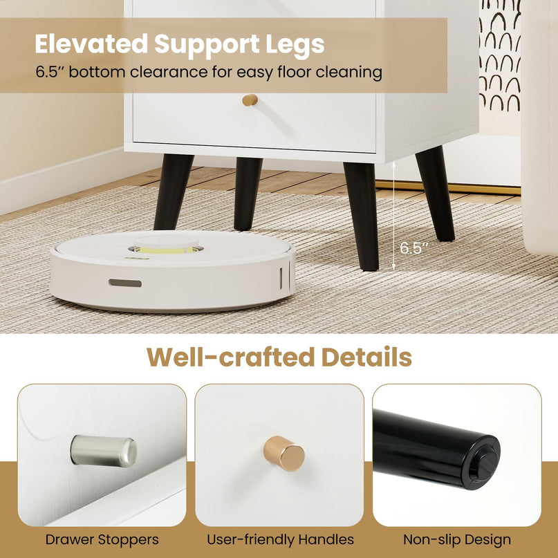 Giantex Night Stand Set 1/2 with Drawers Mid Century Modern Bedside Table