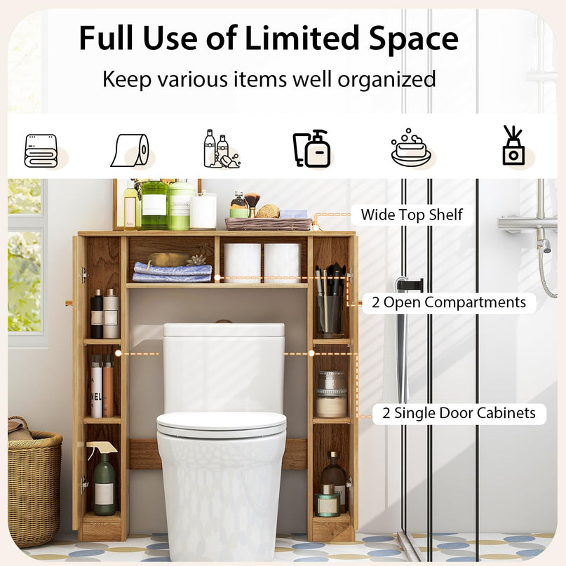 Giantex Over The Toilet Storage Cabinet, Double Door Freestanding Bathroom Organizer