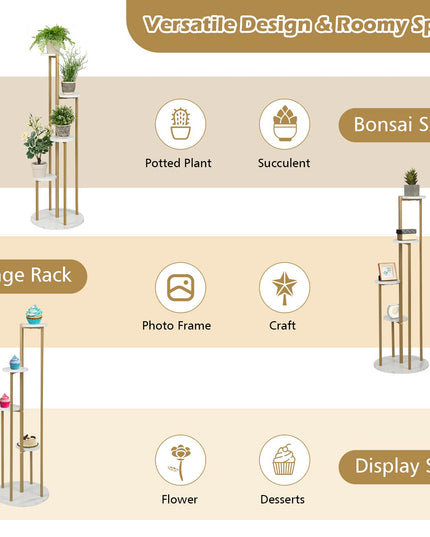 Giantex 4 Tier Plant Stand Indoor, Tall Plant Shelf with Marble Texture for Multiple Potted Plants, Tiered Metal Plant Holder Flower Display Rack for Living Room Balcony Porch