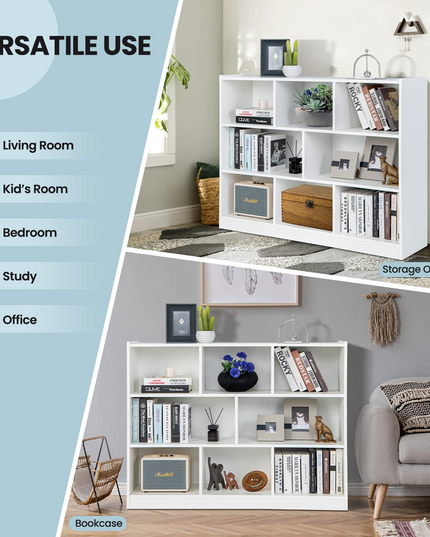 8 Cube Bookcase, Freestanding 3-Tier Open Bookshelf - Giantex