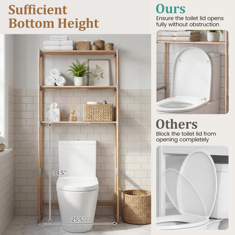 Giantex Étagère 3 niveaux en pin à suspendre au-dessus des toilettes, gain de place