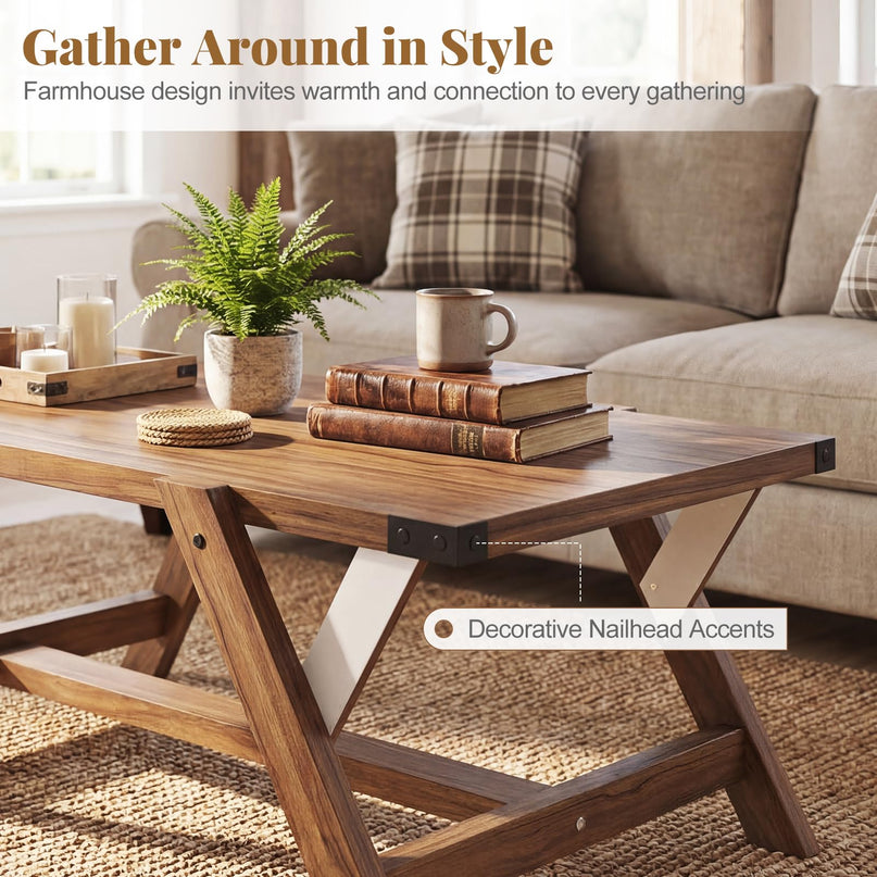 Giantex 35.5" Farmhouse Coffee Table with Decorative Nailhead Accents & Robust Frame