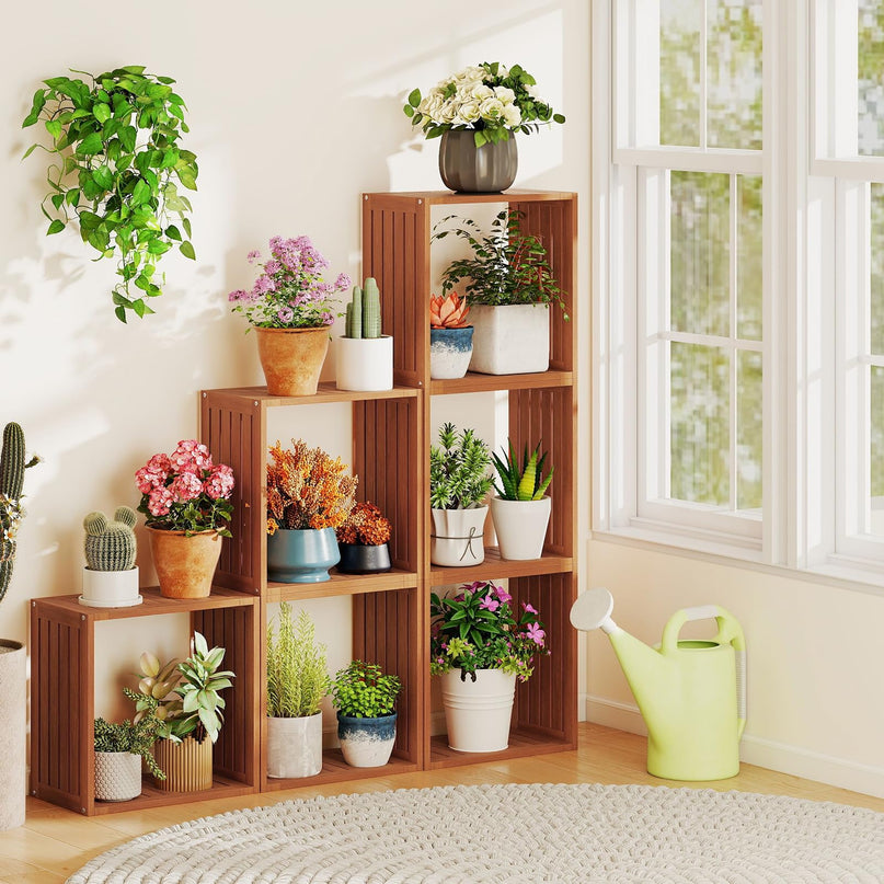 Giantex Solid Wood Stacking Storage Organizers w/Open Slatted Design