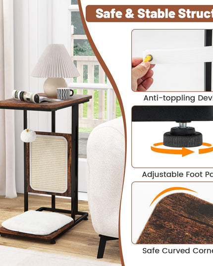 Giantex Cat Scratcher Side Table, C-Shaped End Table with Cat Scratching Board