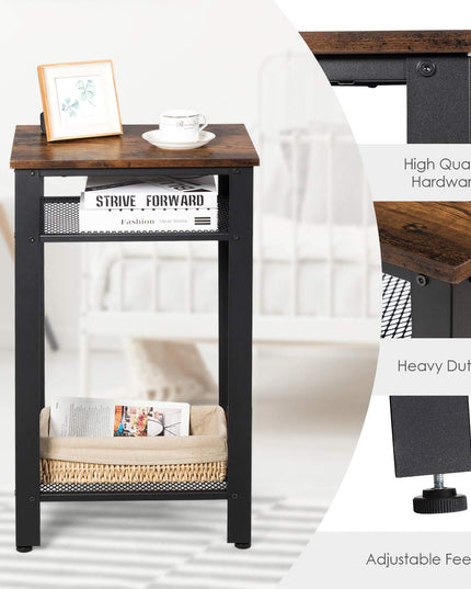 Side Table Industrial 3-Tier W/Mesh Shelves