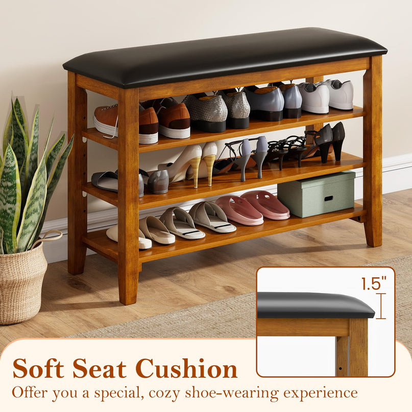 Giantex 4-Tier Shoe Rack Bench with Adjustable Shelves