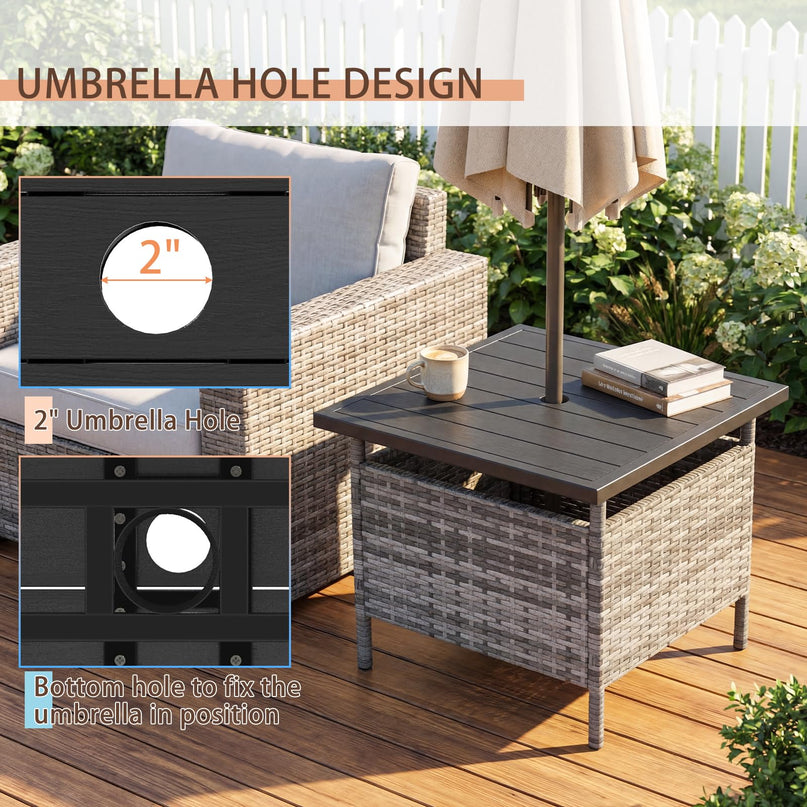 Giantex Outdoor Side Table with 2" Umbrella Hole
