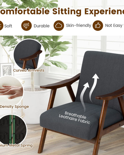 Giantex Mid-Century Modern Accent Chair - Comfy Upholstered Lounge Chair with Arms, Anti-Slip Felt Pads