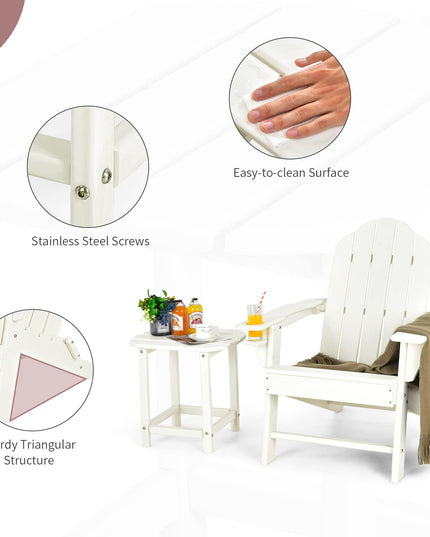 Adirondack Chair with Side Table, Outdoor Fire Pit Chair Set with End Table, White