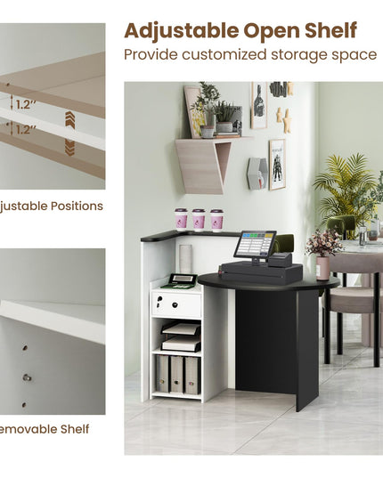 Giantex Reception Desk, Front Counter Desk with Lockable Drawer, Checkout Table with Round Tabletop