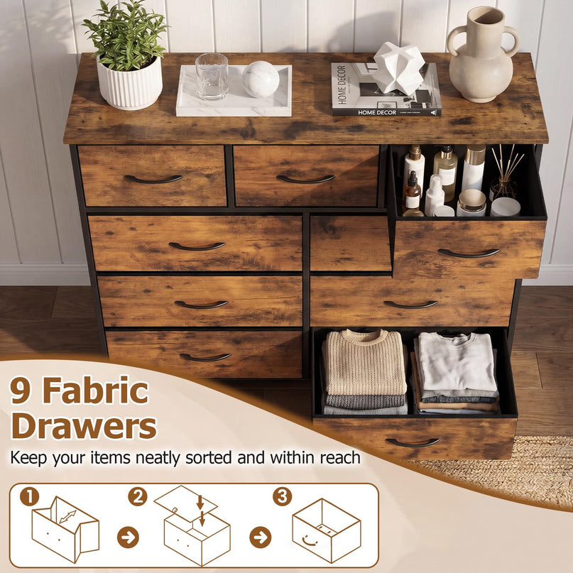 Giantex 9-Drawer Dresser for Bedroom Tall Fabric Storage Organizer Chest