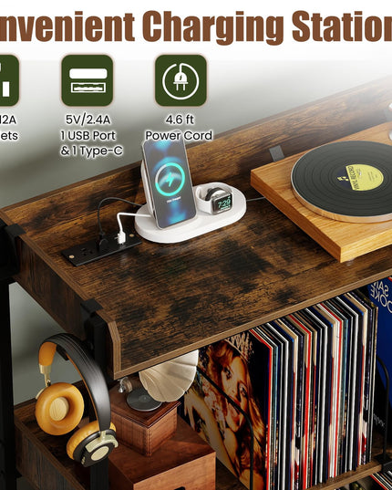 Giantex 41 Inch 3-Tier Record Player Stand with Vinyl Storage for Living Room