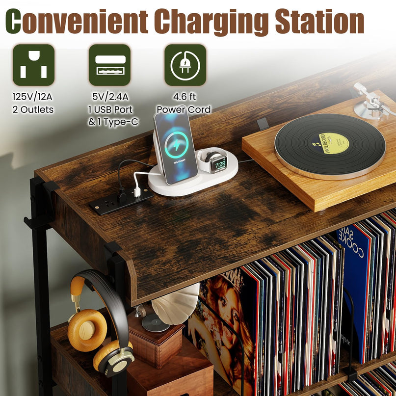 Giantex 41 Inch 3-Tier Record Player Stand with Vinyl Storage for Living Room