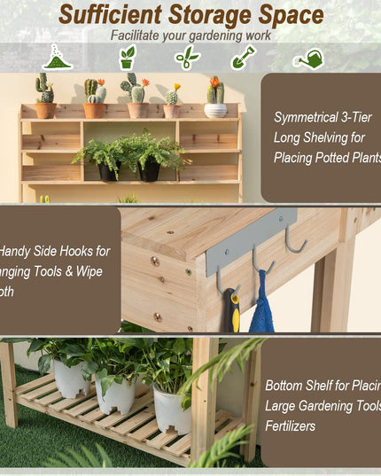Giantex Garden Potting Bench Table, Large Workbench Table with Shelves, 43.5"x19.5"x 60.5"