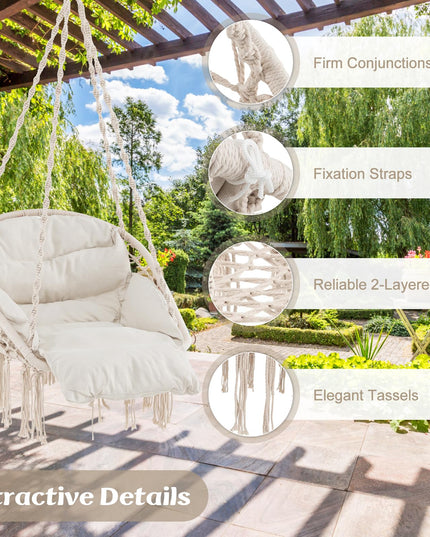 Giantex Hanging Chair Outdoor, Hammock Chair with Thick Cushion & Macrame