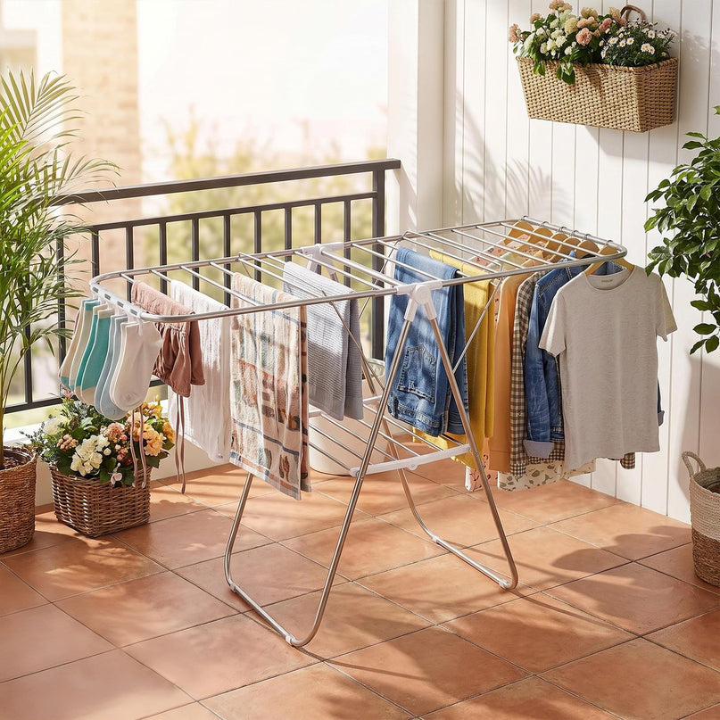 GIANTEX 60" L 2-Tier Stainless Foldable Clothes Drying Rack with Sock Clips