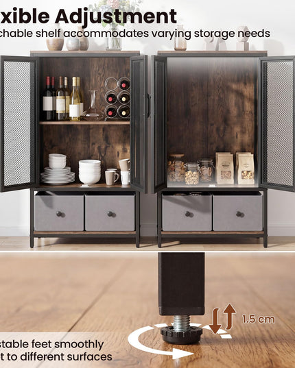 Giantex Industrial Coffee Bar Cabinet with Adjustable Shelves & 2 Removable Cloth Drawers