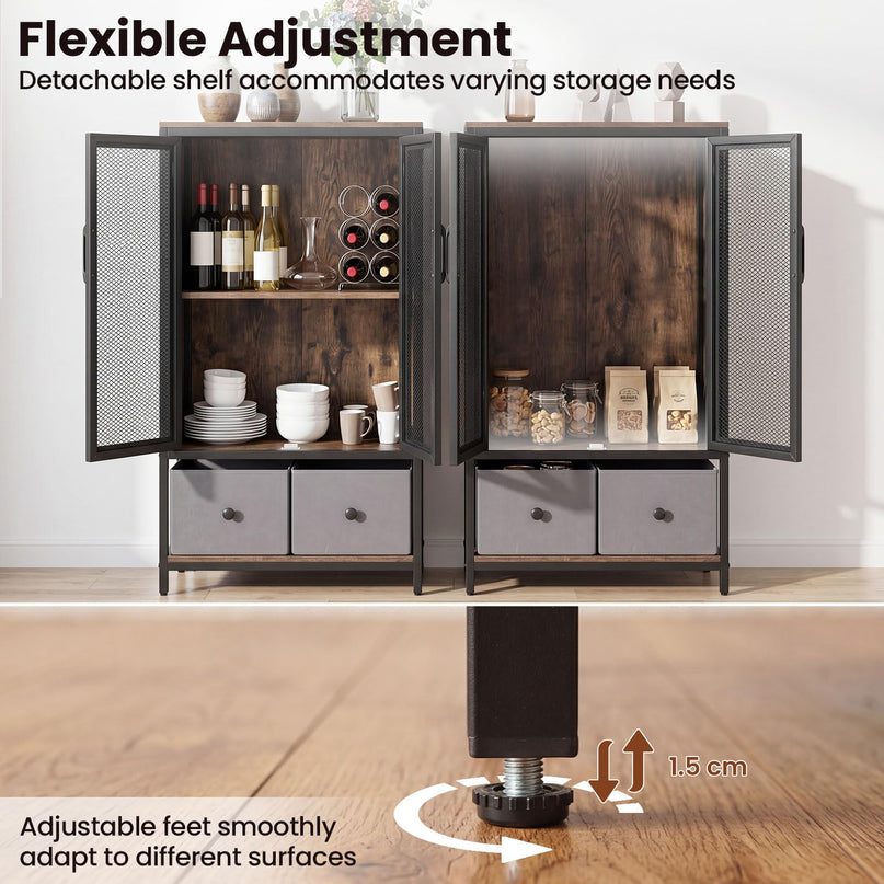 Giantex Industrial Coffee Bar Cabinet with Adjustable Shelves & 2 Removable Cloth Drawers