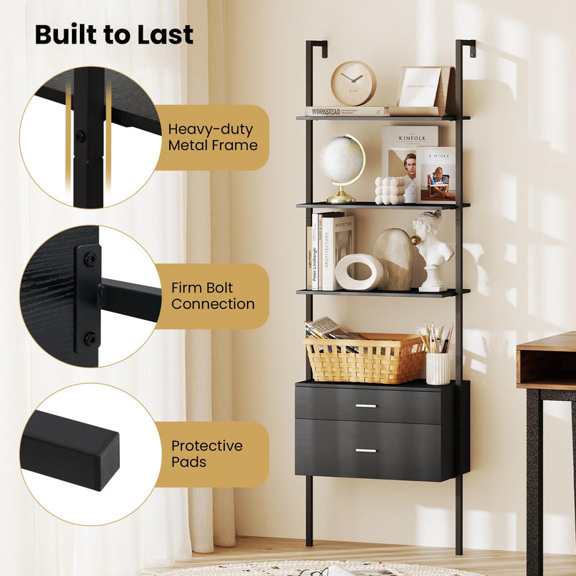 Giantex 6 Tier Ladder Bookcase with 2 Drawers for Living Room