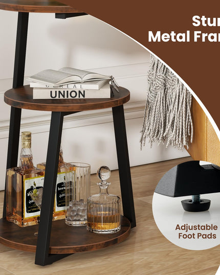 Giantex Round End Table, Industrial Side Table with Sturdy Metal Frame, Coffee Table, 3-Tier Bedside Table for Bedroom, Living Room