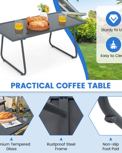 Giantex 4 Pieces Patio Furniture Set, Outdoor Conversation Set with 2 Patio Dining Chairs, Tempered Glass Coffee Table