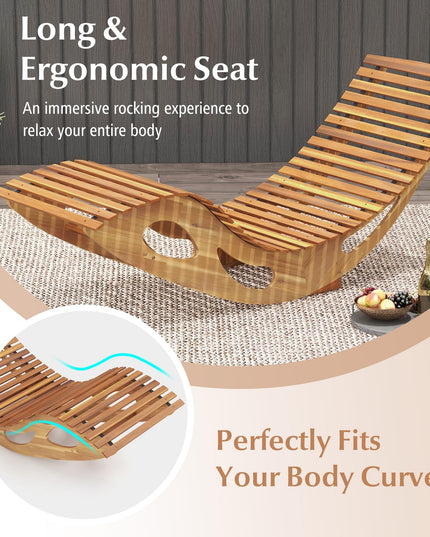 Giantex Acacia Wood Outdoor Rocking Chair, Patio Lounge Chair with Ergonomic Curved & Slatted Seat, High Back