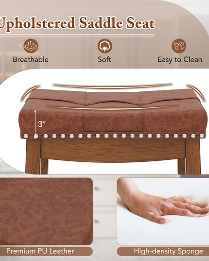 Giantex Bar Stools Set, 25" Counter Height Bar Stools w/Saddle Seat, Footrest, Rivet, Button Tufted, Rubber Wood Frame