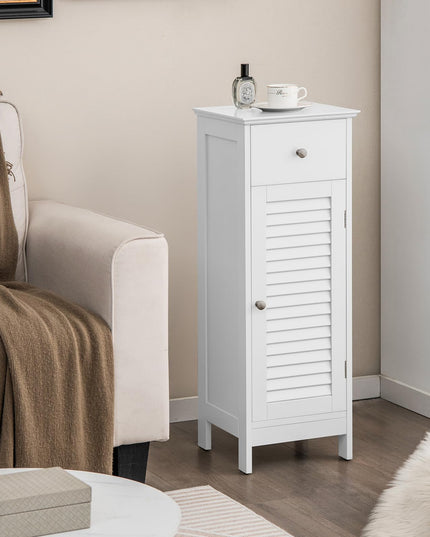 Giantex Bathroom Floor Storage Cabinet - Freestanding Side Cabinet with 1 Door, 1 Drawer & 3-Height Adjustable Shelf
