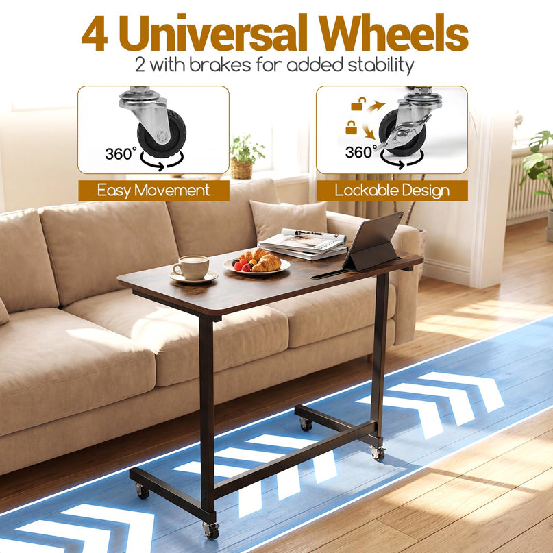 Giantex Table d'appoint mobile en forme de C - Table de chevet roulante avec fente pour tablette ( 1/2 )