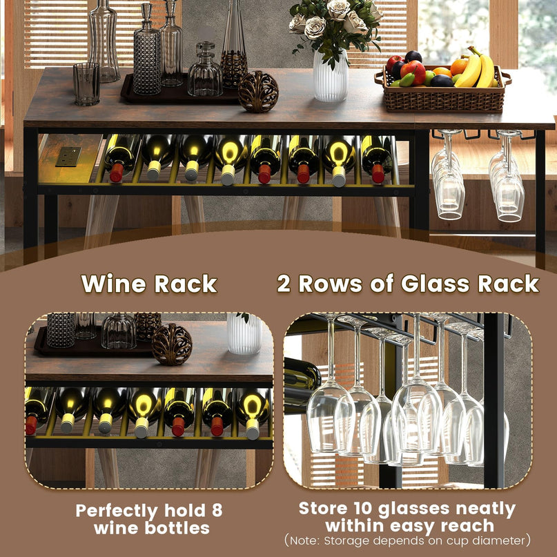 Giantex Rectangular Bar Table with Charging Station and LED Light