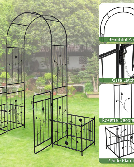 Giantex Garden Arch with Planter - 87 inch Metal Garden Arbor with Gate