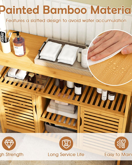 Giantex Bamboo Bathroom Storage Cabinet for Living Room Entryway Kitchen Dining Room