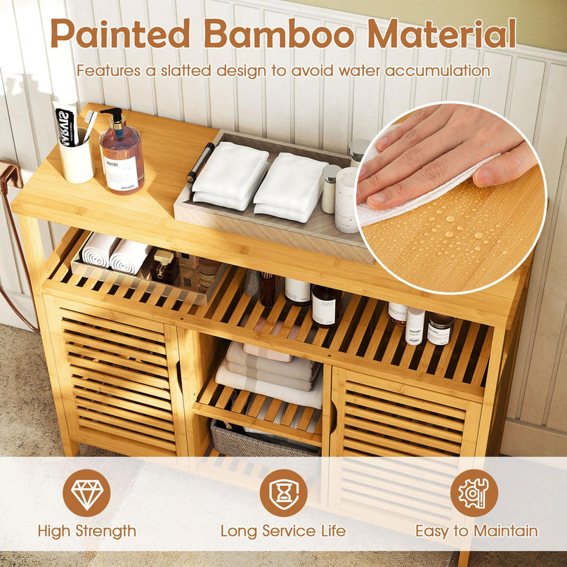 Giantex Bamboo Bathroom Storage Cabinet for Living Room Entryway Kitchen Dining Room