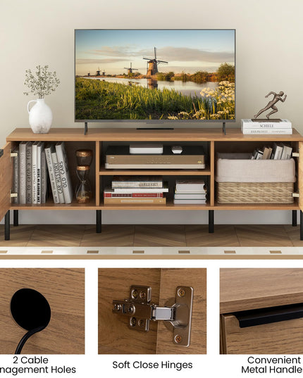 Giantex TV Stand for TVs up to 65”, Entertainment Center with Charging Station, 2 Cabinets, Open Shelves, 6 Sturdy Metal Legs