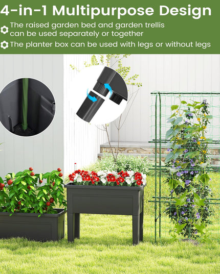 Giantex Raised Garden Bed with Legs & Trellis for Climbing Plant (29.5"x13.5"x76")