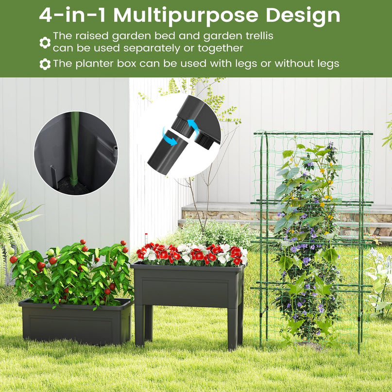 Giantex Raised Garden Bed with Legs & Trellis for Climbing Plant (29.5"x13.5"x76")