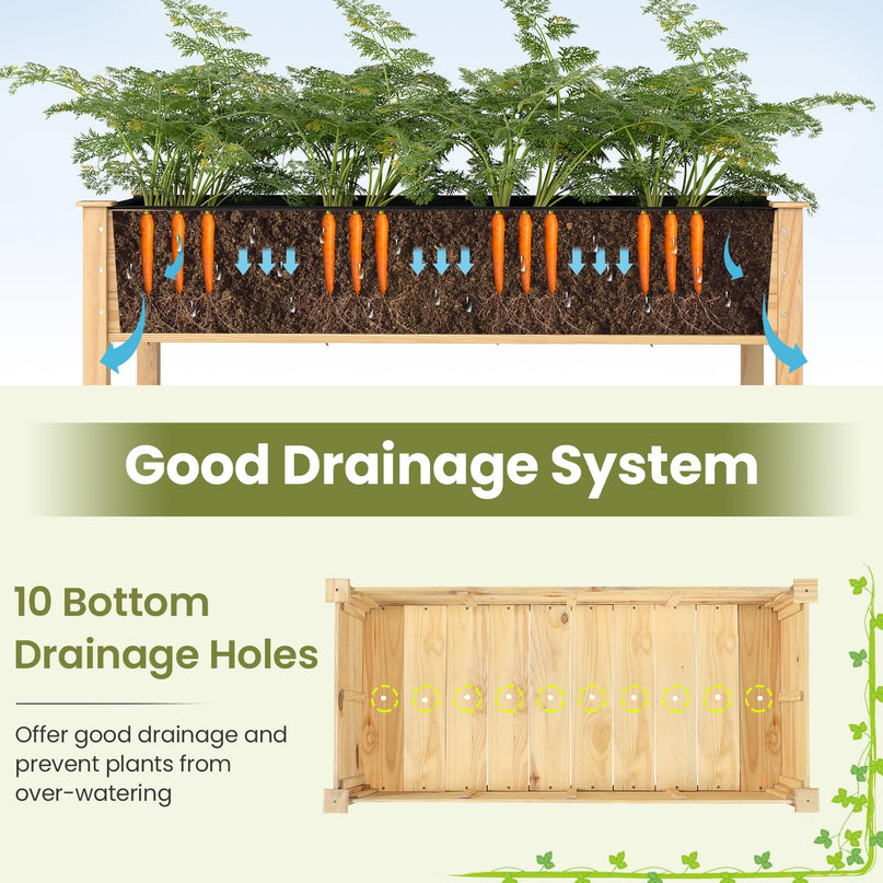 Giantex Raised Garden Bed Elevated Wood Planter Box with Liner（47"x23"x30"）